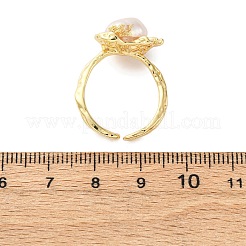 真鍮と天然真珠の調節可能なカフリング  ニッケルフリー  14KGP本金メッキ  10x15mm  調整可能&nbsp;RJEW-Q023-02G