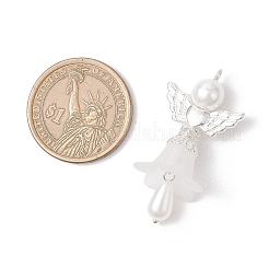 つや消しアクリルパーツ  天使  合金の留め具とガラスのパールビーズ付き  ミックスカラー  41x21.5x17.5mm  穴：2.8mm  8個/セット&nbsp;PALLOY-JF04050