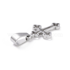 変色しない304ステンレススチールペンダント  レーザー切断  中空クロス  ステンレス鋼色  19x12x1.5mm  穴：3.5x7mm&nbsp;STAS-L216-26P