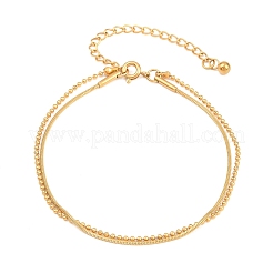 304 Stainless Steel Ball Chain & Snake Chain Double Layers Bracelets for Women&nbsp;BJEW-D460-06G