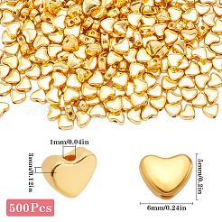 500個の合金ビーズ  ハート  ゴールドカラー  6x5x3mm  穴：1mm&nbsp;FIND-SP0002-20A