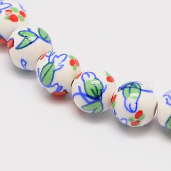 Handmade Flower Printed Porcelain Ceramic Beads Strands&nbsp;PORC-M006-8mm-M