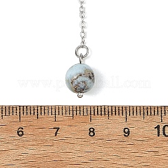 Natural Larimar Round Pendant Brass Cable Chain Lariat Y Necklaces with Natural Pearl for Women&nbsp;NJEW-JN06611-02