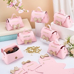40袋 蝶結びハンドバッグ型 PUレザー キャンディギフトトートボックス  結婚式のパーティー用品  パールピンク  13x7x9cm&nbsp;CON-WA0001-26