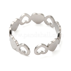 変色しない中空ハート 304 ステンレススチール製オープンカフリング 女性用  ステンレス鋼色  5mm&nbsp;RJEW-N048-09P
