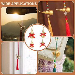 4Pcs 4 Styles Brass Hollow Tilted Head Gourd Statue Ornament with Red Luck Strip&nbsp;DJEW-PH0001-60