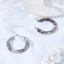 女性用304ステンレススチールフープピアス1組  リング  樹脂と  グレー  42mm&nbsp;EJEW-LP0011-06C