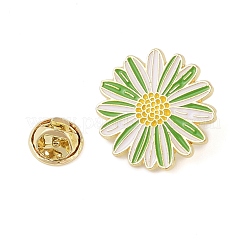 花の金色のエナメルピン  バックパックの服に使える合金製ブローチの塗装  デイジー  グリーン  25.5x25.5mm&nbsp;JEWB-K012-07C-G