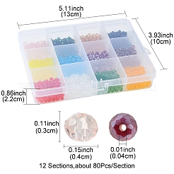 960個12色ガラスビーズ  多面カット  ロンデル  ミックスカラー  4x3mm  穴：0.9mm  80個/カラー&nbsp;GLAA-YW0001-52