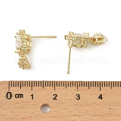 オーバル真鍮マイクロパヴェクリアキュービックジルコニアスタッドピアス金具  カドミウムフリー＆ニッケルフリー＆鉛フリー  14KGP本金メッキ  21.5x11mm  穴：1.2mm  ピン：10x1mm&nbsp;KK-C107-07G
