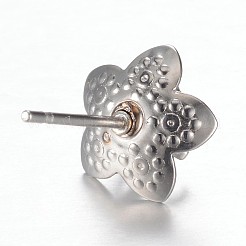 変色しにくい304ステンレススチールスタッドピアスセッティング  花  ステンレス鋼色  トレイ：5mm  16x10.2mm  ピン：0.7mm&nbsp;STAS-G081-53P