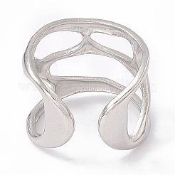 Non-Tarnish 304 Stainless Steel Wide Hollow Open Cuff Ring for Women&nbsp;RJEW-G275-02P