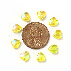 100 個の環境に優しい透明アクリル ビーズ  染め  ABカラー  ハート  きいろ  8x8x3mm  穴：1.5mm&nbsp;TACR-YW0001-07E