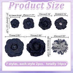14個 7スタイル デニム生地装飾アクセサリー  花  プルシアンブルー  33~75mm  2個/スタイル&nbsp;DIY-HY0002-60B