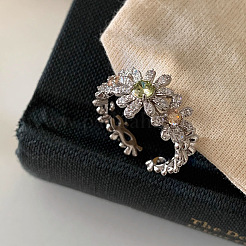 Alloy Rhinestone Flower Cuff Open Rings for Women&nbsp;WG6663D-01