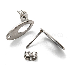 変色しない201ステンレススチールスタッドピアス  304ステンレスピン付き  オーバル  ステンレス鋼色  16x8mm  穴：1.2mm  ピン：0.8mm&nbsp;STAS-B045-12P