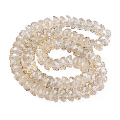 電気メッキ透明ガラスビーズ連売り  多面カット  半円  小麦  9x5mm  穴：1.6mm  約75個/連  16.14インチ（41cm）&nbsp;EGLA-N002-37-F03