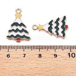 クリスマステーマ合金エナメルペンダント  カドミウムフリー＆鉛フリー  ライトゴールド  クリスマスツリー  24x16x1.5mm  穴：1.8mm&nbsp;X-ENAM-T020-10I
