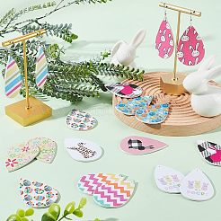 イースターのイヤリング作りキット  含むバニー & 卵 & 花 & ストライプ 模様 pu 模造革ペンダント  アイアン製ピアスフック  ミックスカラー  80個/箱&nbsp;DIY-OC0009-92