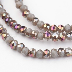電気メッキガラスビーズ連売り  半分メッキ  多面カット  ロンデル  グレー  3x2mm  穴：1mm  約165~169個/連  15~16インチ（38~40cm）&nbsp;EGLA-G014-2mm-HP-C01
