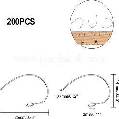 304ステンレススチールピアスフック  耳ワイヤー  垂直ループ付き  ステンレス鋼色  25x14x4mm  穴：3mm  21ゲージ  ピン：0.7mm  200個/箱&nbsp;STAS-UN0003-41P