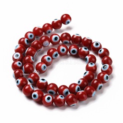手作りナザールボンジュウランプワークラウンドビーズ連売り  レッド  8mm  穴：1mm  約49個/連&nbsp;LAMP-L055-8mm-20