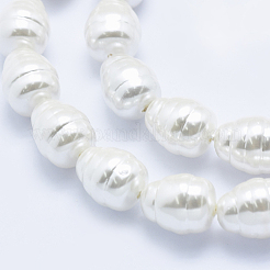 電気メッキシェルパールビーズ連売り  オーバル  ホワイト  12.5~13x10mm  穴：1mm  約25個/連  15.7インチ（40cm）&nbsp;BSHE-G009-A-02