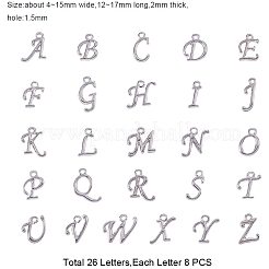 合金混合文字のペンダント  ラックめっき  プラチナメッキ  12~17x4~15x2mm  穴：1.5mm  26文字/セット  8个/レター&nbsp;PALLOY-PH0012-42