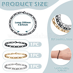 3個 3色 304ステンレススチール 母子チェーンブレスレット  ミックスカラー  7-7/8インチ（20cm）  1pc /カラー&nbsp;BJEW-TAC0067