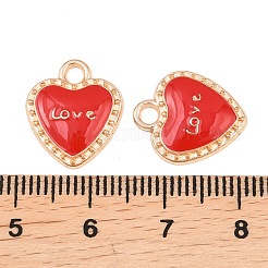 赤いラブハート合金エナメルペンダント  ライトゴールド  15.5x13x2.5mm  穴：2.5mm&nbsp;PALLOY-A024-03KCG