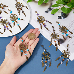Tibetan Style Alloy & Gemstone Chip Woven Net/Web with Feather Pendant Decoration&nbsp;HJEW-AB00526