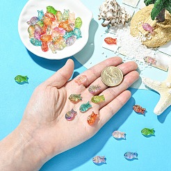 45色電気メッキ透明ガラスビーズ9個。  ゴールドライン入り  魚  ミックスカラー  8x15.5x5.5mm  穴：1mm  5個/カラー&nbsp;EGLA-YW0005-62
