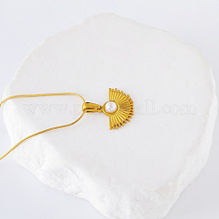 3Pcs Stainless Steel Pave Imitation Pearl Fan-Shaped Fashion Pendant Necklaces for Women&nbsp;CS4739