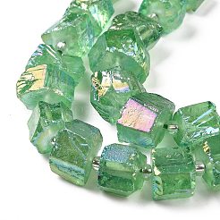 電気メッキ天然のクォーツビーズ連売り  六角プリズム  異形  薄緑  8~13x10~14x6~11mm  穴：1mm  約15~16個/連  7.8~8インチ（20~20.5cm）&nbsp;G-G767-02-02