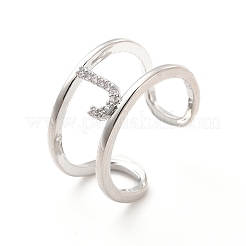 Clear Cubic Zirconia Initial Letter Open Cuff Ring&nbsp;RJEW-A012-01P-J