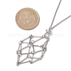 304ステンレススチールクリスタルストーンケージペンダントネックレス  304ステンレススチールアズキチェーンネックレス  ステンレス鋼色  25.39インチ（64.5cm）&nbsp;NJEW-JN04794