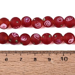 手作りのランプワークスビーズ連売りを曇らせる  渦巻き模様の丸い  ファイヤーブリック  8~8.5mm  穴：0.9~1.2mm  約44~48個/連  12.60~15.16インチ（32~38.5cm）&nbsp;LAMP-Q041-07C