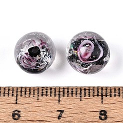 手作り箔ランプワークビーズ  花の丸  ブラック  10mm  穴：1~1.2mm&nbsp;LAMP-T021-33B