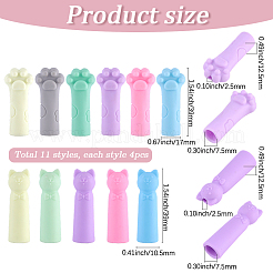 シリコン鉛筆キャップ44種類11個  猫と足跡  ミックスカラー  39x10.5~17mm  穴：2.5~17mm  4個/スタイル&nbsp;AJEW-SC0031-50