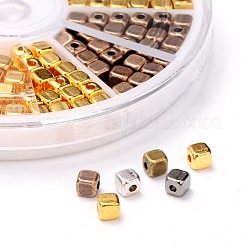 1ボックス6色のチベットスタイル合金キューブスペーサービーズ  アンティーク黄金  カドミウムフリー＆ニッケルフリー＆鉛フリー  4x4x4mm  穴：1.5mm  約54PCS /カラー  約324個/箱&nbsp;TIBEB-X0017-NR-B