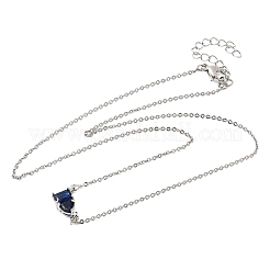 Brass Pave Cubic Zirconia Rectangle and Heart Pendant Cable Chain Necklaces&nbsp;KK-CBAB173-04P-01