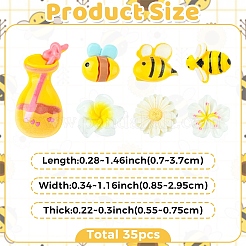 35個7スタイル不透明樹脂カボション  ミツバチと花とボトル  ミックスカラー  7~37x8.5~29.5x5.5~7.5mm&nbsp;RESI-YW0006-45