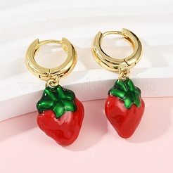 Strawberry Brass Enamel Hoop Earrings&nbsp;EJEW-F895-21A-G