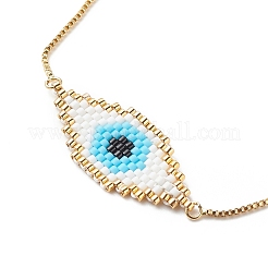 Japanese Seed Braided Rhombus with Evil Eye Link Slider Bracelet&nbsp;BJEW-MZ00001-02