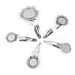 20Pcs 5 Styles Iron Snap Hair Clips with Tibetan Style Alloy Round Trays&nbsp;MAK-TA0001-45