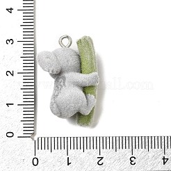 フロッキー樹脂ペンダント  竹を持つコアラ  プラチナ鉄ループ付き  銀  28x20x14mm  穴：2mm&nbsp;LS-FIND-I044-30