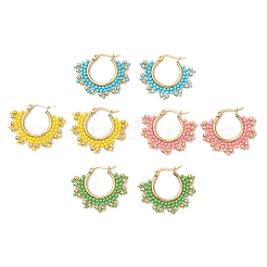 304 Stainless Steel Glass Seed Beads Hoop Earrings&nbsp;EJEW-MZ00337