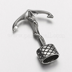 304ステンレススチールアンカーフック留め具  レザーコードブレスレット作り用  アンティークシルバー  39.5x28x7.5mm  穴：5x10mm&nbsp;STAS-D166-89AS