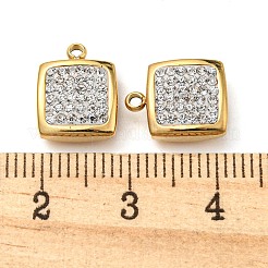304ステンレスペンダント  クリスタルラインストーン付き  スクエアチャーム  14KGP本金メッキ  12x9.5x4.5mm  穴：1.4mm&nbsp;STAS-L022-153G