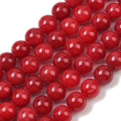天然な縞模様の石のビーズ連売り  ラウンド  染め  レッド  8~8.5mm  穴：1.2mm  約49個/連  15.75''（40センチメートル）&nbsp;G-D315-A01-05-8mm